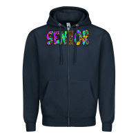 Navy senior 2022 tie die leopard Zipper Hoodie - RanaPortraitStore