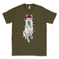 Army Green christmas white shepherd with christmas lights Classic Tee - RanaPortraitStore