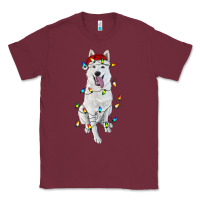 Burgundy christmas white shepherd with christmas lights Classic Tee - RanaPortraitStore
