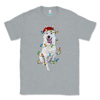 Heather Grey christmas white shepherd with christmas lights Classic Tee - RanaPortraitStore