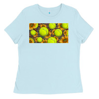 Baby Blue tennis ball with sunflower and racket  licence plato Ladies Tee - BarkalooDesign