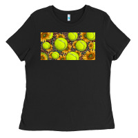 Black tennis ball with sunflower and racket  licence plato Ladies Tee - BarkalooDesign
