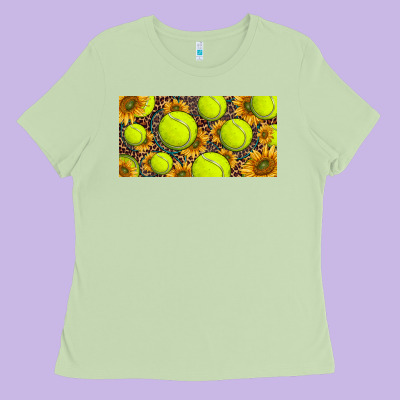 Tennis Ball With Sunflower And Racket  Licence Plato Ladies Tee Designed By Barkaloodesign