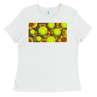 White tennis ball with sunflower and racket  licence plato Ladies Tee - BarkalooDesign