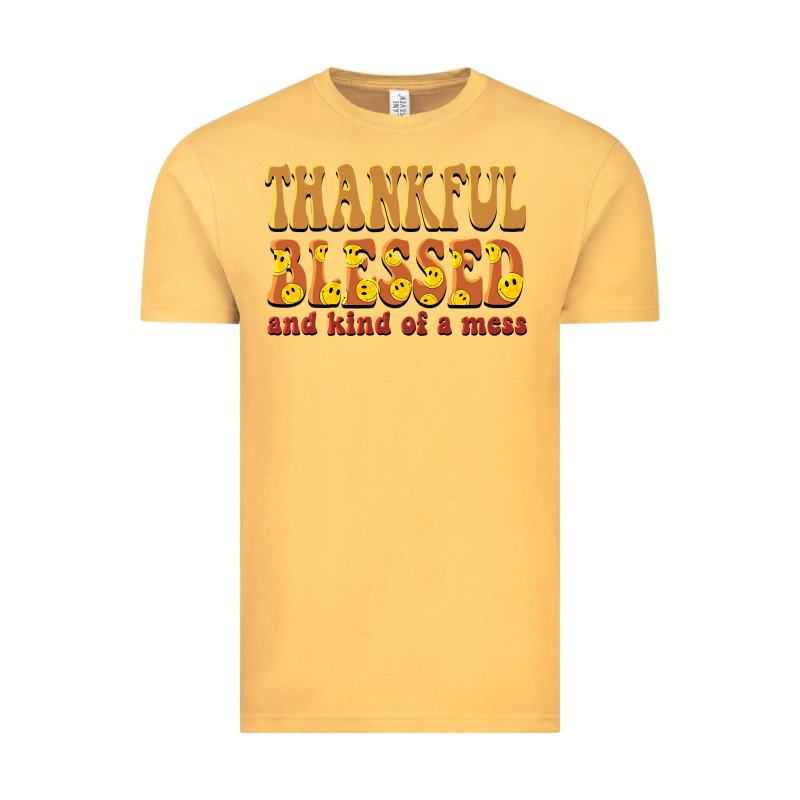 Thankful Blessed And Kind Of A Mess Vintage Tee by BarkalooDesign | Teevron