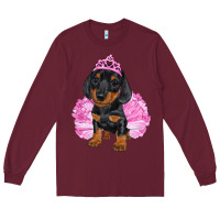 Burgundy Balerina Dachshund With Tutu Long Sleeve Tee - RanaPortraitStore