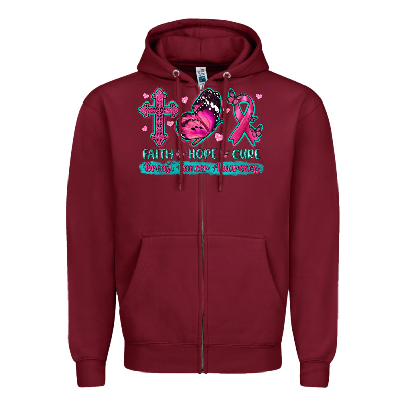 Faith Hope Cure Breast Cancer Awareness Zipper Hoodie by texasbilliewilder | Teevron