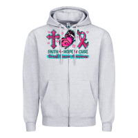 Heather Grey Faith Hope Cure Breast Cancer Awareness Zipper Hoodie - texasbilliewilder
