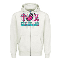 Oatmeal Heather Faith Hope Cure Breast Cancer Awareness Zipper Hoodie - texasbilliewilder