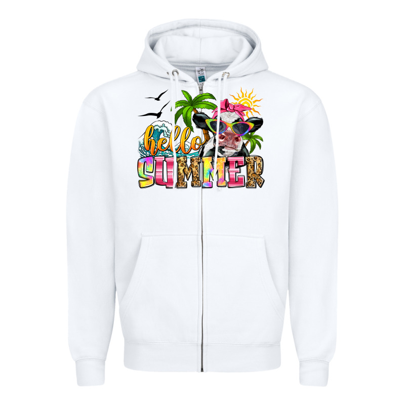 Hello Summer Cow Zipper Hoodie by Zillion Design Studio | Teevron