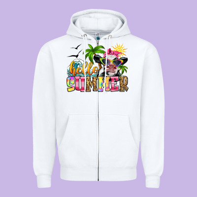 Hello Summer Cow Zipper Hoodie Designed By Zillion Design Studio