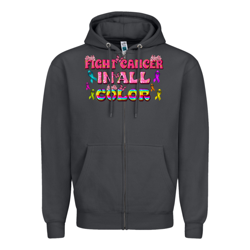 Fight Cancer In All Color Zipper Hoodie by texasbilliewilder | Teevron