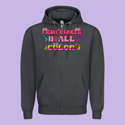 Fight Cancer In All Color Zipper Hoodie Designed By Texasbilliewilder