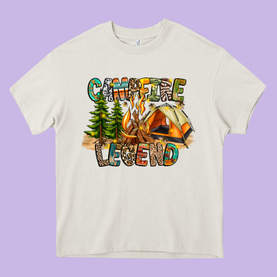 Campfire Legend Heavy Core Tee Designed By Cowhidedigitalart