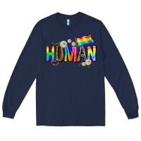 Navy human with daisies Long Sleeve Tee - texasbilliewilder