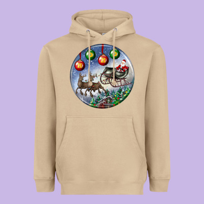Santa Claus With Deer Christmas Ornament Heavyweight Hoodie Designed By Bundleandbundleshop