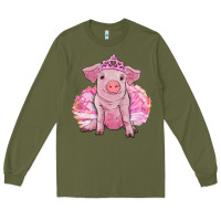 Army Green Balerina pig with tutu Long Sleeve Tee - RanaPortraitStore