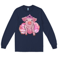 Navy Balerina pig with tutu Long Sleeve Tee - RanaPortraitStore