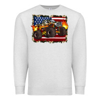 Oatmeal Heather american flag monster truck Premium Sweatshirt - Artiststas