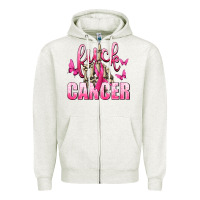 Oatmeal Heather Fuck Cancer with Butterflies Zipper Hoodie - texasbilliewilder