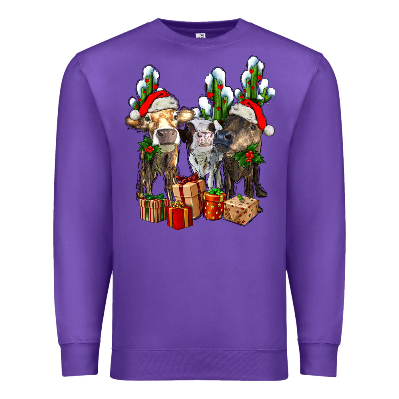 Western Christmas Cows And Cactuses Premium Sweatshirt by AdoDesignShop | Teevron