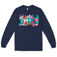 Navy mermaid coffee cups Long Sleeve Tee - Zillion Design Studio