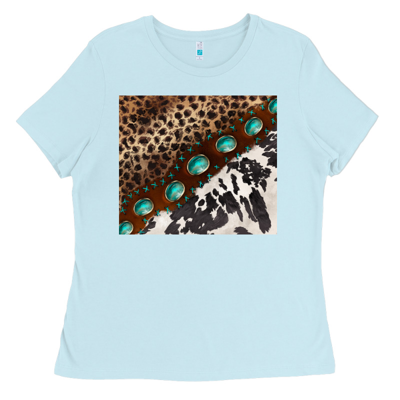 Leopard And Cowhide Gemstone Leather Ladies Tee by BarkalooDesign | Teevron
