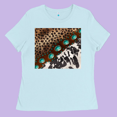 Leopard And Cowhide Gemstone Leather Ladies Tee Designed By Barkaloodesign