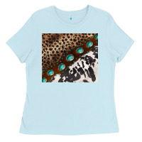 Baby Blue leopard and cowhide gemstone leather Ladies Tee - BarkalooDesign