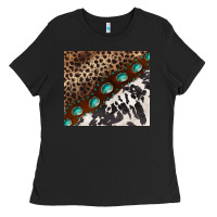 Black leopard and cowhide gemstone leather Ladies Tee - BarkalooDesign