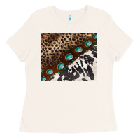 Bone leopard and cowhide gemstone leather Ladies Tee - BarkalooDesign