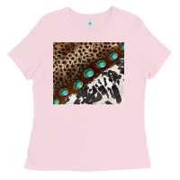Bubblegum Pink leopard and cowhide gemstone leather Ladies Tee - BarkalooDesign