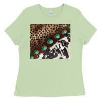 Matcha leopard and cowhide gemstone leather Ladies Tee - BarkalooDesign