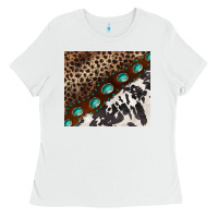 White leopard and cowhide gemstone leather Ladies Tee - BarkalooDesign