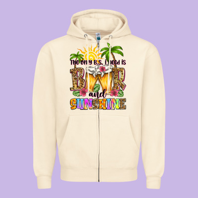 The Only B.s. I Need Is Beer And Sunshine Zipper Hoodie Designed By Zillion Design Studio