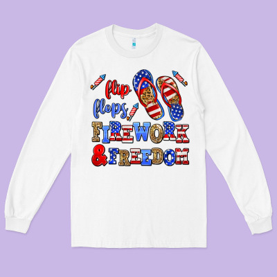 Flip Flops Fireworks And Freedom Long Sleeve Tee Designed By Adodesignshop