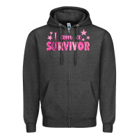 Charcoal Heather I Am a Survivor Breast Cancer Zipper Hoodie - texasbilliewilder