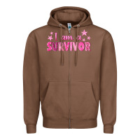 Chestnut I Am a Survivor Breast Cancer Zipper Hoodie - texasbilliewilder