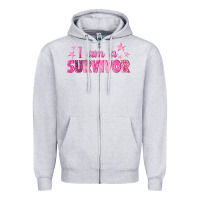 Heather Grey I Am a Survivor Breast Cancer Zipper Hoodie - texasbilliewilder