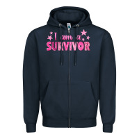 Navy I Am a Survivor Breast Cancer Zipper Hoodie - texasbilliewilder