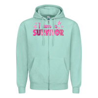 Seafoam I Am a Survivor Breast Cancer Zipper Hoodie - texasbilliewilder