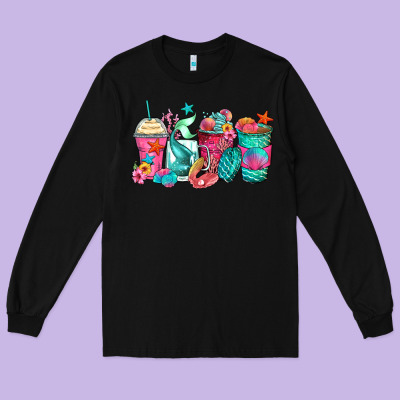 Long Sleeve Tee mermaid tail coffee cups