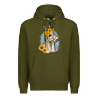 Army Green Sunflower Baby Donkey Premium Hoodie - RanaPortraitStore