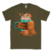 Army Green Winter Coffee Cup With Scarf Classic Tee - FaDigitalArtStudio