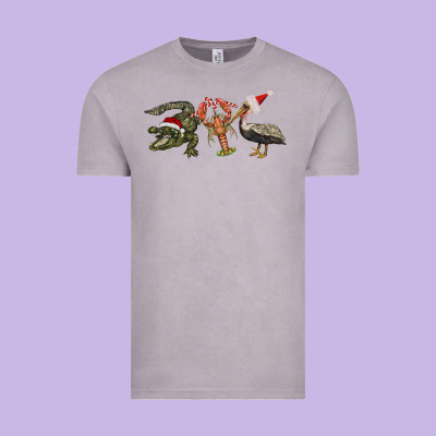 Christmas Alligator Pelican Crawfish Vintage Tee Designed By Barkaloodesign