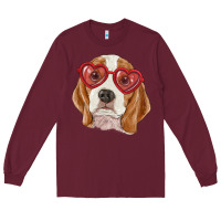 Burgundy Beagle with love glasses Long Sleeve Tee - RanaPortraitStore