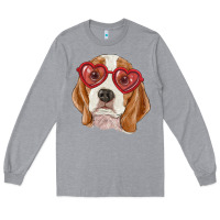 Heather Grey Beagle with love glasses Long Sleeve Tee - RanaPortraitStore