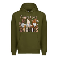 Army Green coffee time gnomies Premium Hoodie - MaliasSmallBusiness