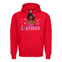Red I Am a Survivor Breast Cancer with Afro Woman Zipper Hoodie - texasbilliewilder