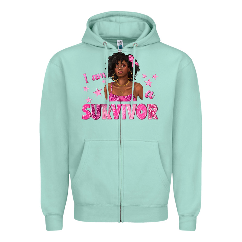 I Am A Survivor Breast Cancer With Afro Woman Zipper Hoodie by texasbilliewilder | Teevron